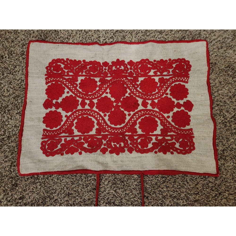 Vintage Hungarian Kalotaszeg Hand Embroidered Pillow Case Red Írásos Folk Art